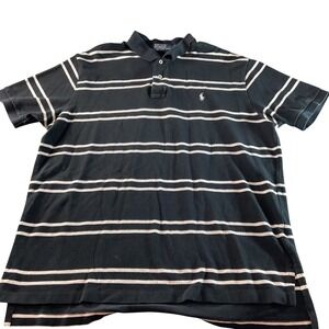 Polo Ralph‎ Lauren Striped Polo Shirt Classic Fit Casual Black White XL